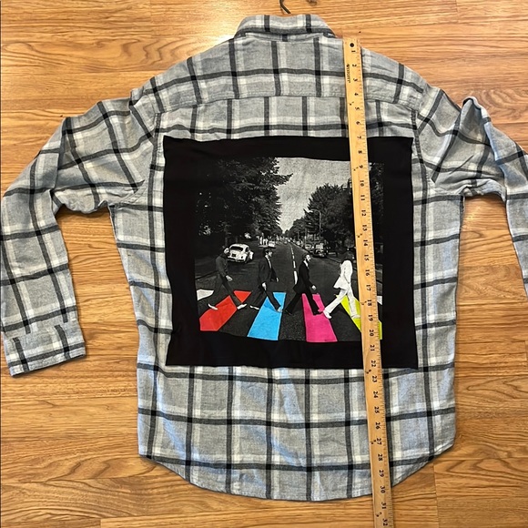 Beatles Upcycled Flannel Shirt unisex Size Large L - Picture 5 of 6